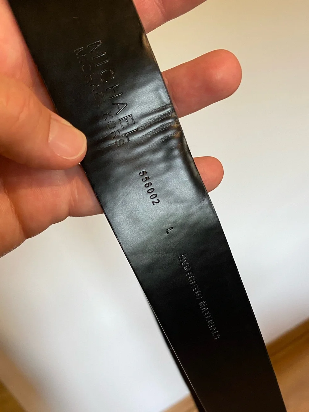 Michael Kors Black Leather Belt with Silver Round Buckle